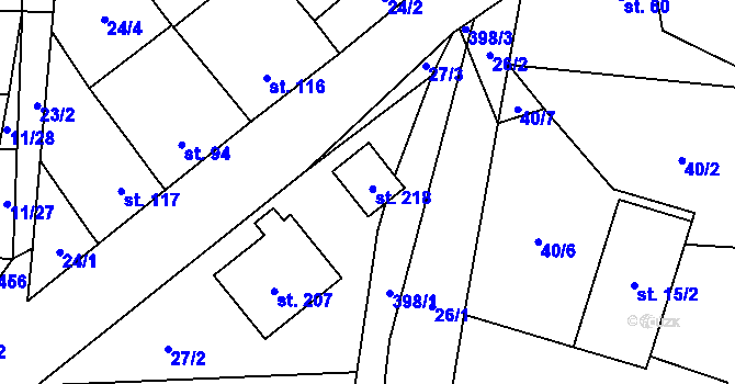 Parcela st. 218 v KÚ Třebusice, Katastrální mapa