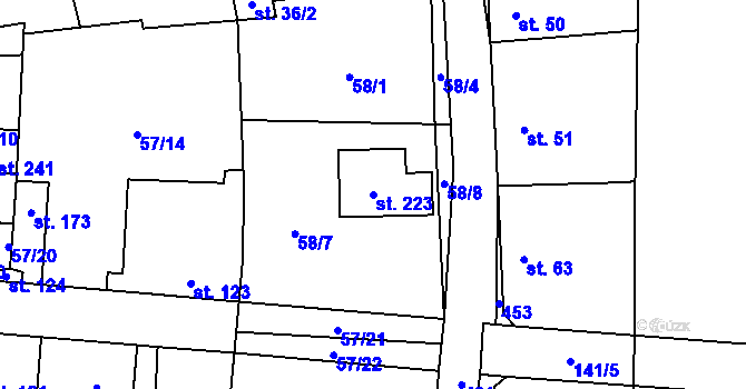 Parcela st. 223 v KÚ Třebusice, Katastrální mapa