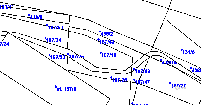 Parcela st. 187/10 v KÚ Třebusice, Katastrální mapa
