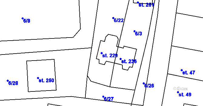 Parcela st. 229 v KÚ Třebusice, Katastrální mapa
