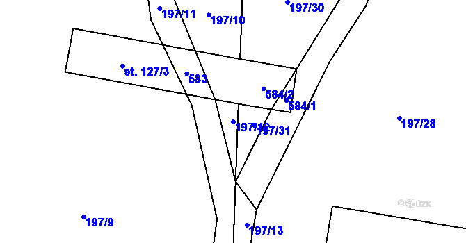Parcela st. 197/12 v KÚ Třebusice, Katastrální mapa