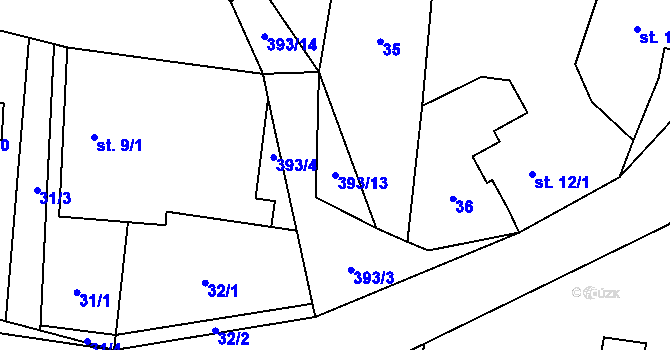 Parcela st. 393/13 v KÚ Třebusice, Katastrální mapa