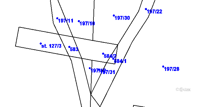 Parcela st. 584/2 v KÚ Třebusice, Katastrální mapa
