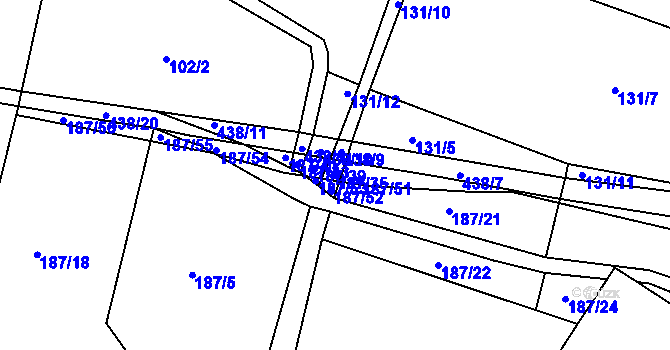 Parcela st. 187/35 v KÚ Třebusice, Katastrální mapa