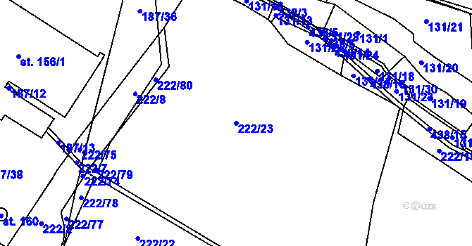 Parcela st. 222/23 v KÚ Třebusice, Katastrální mapa