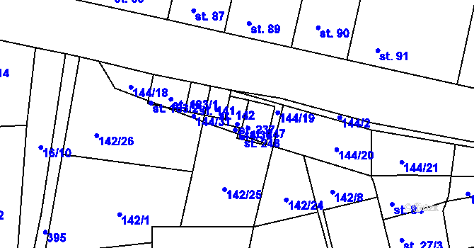 Parcela st. 237 v KÚ Třebusice, Katastrální mapa