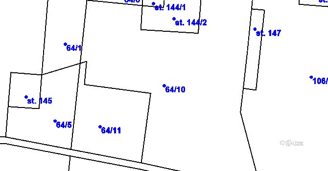 Parcela st. 64/10 v KÚ Třebusice, Katastrální mapa
