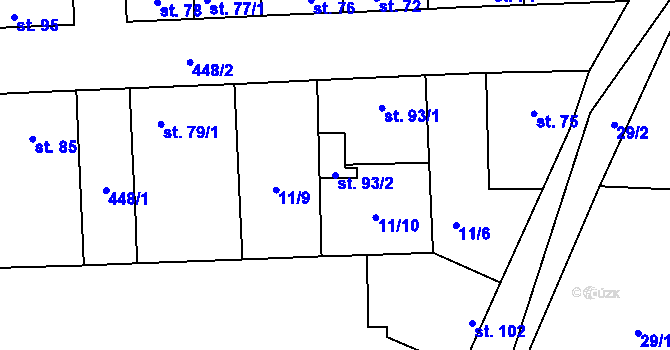 Parcela st. 93/2 v KÚ Třebusice, Katastrální mapa