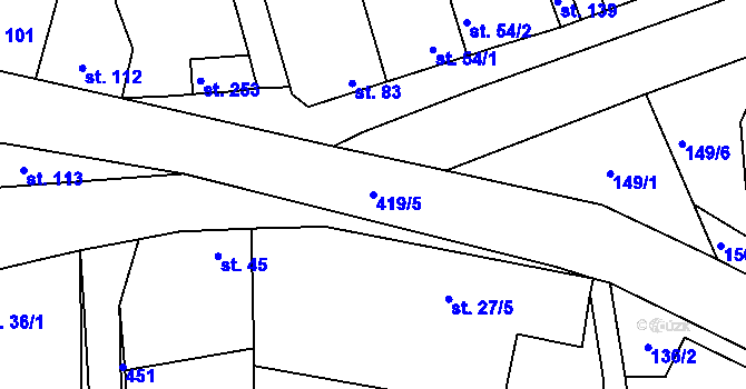 Parcela st. 419/5 v KÚ Třebusice, Katastrální mapa