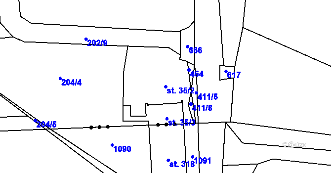 Parcela st. 35/2 v KÚ Třebusice, Katastrální mapa