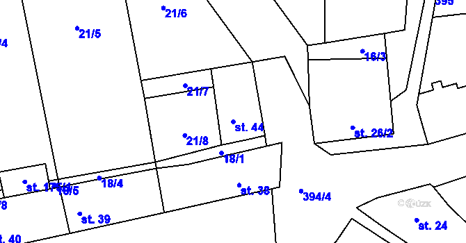 Parcela st. 44 v KÚ Třebusice, Katastrální mapa