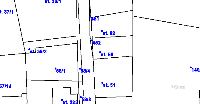 Parcela st. 50 v KÚ Třebusice, Katastrální mapa