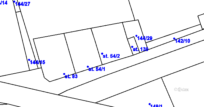 Parcela st. 54/2 v KÚ Třebusice, Katastrální mapa