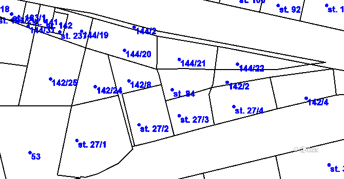 Parcela st. 84 v KÚ Třebusice, Katastrální mapa