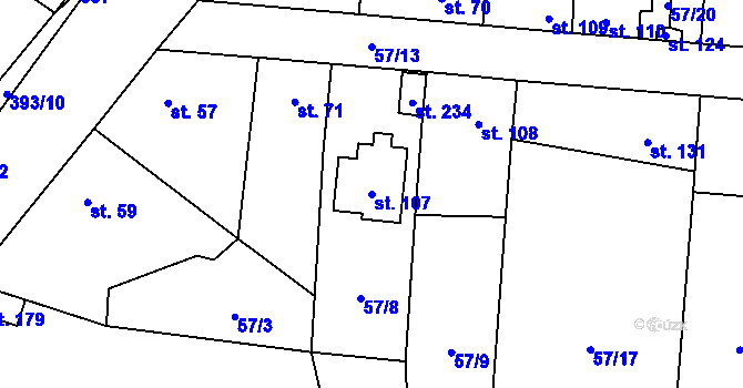Parcela st. 107 v KÚ Třebusice, Katastrální mapa