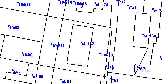 Parcela st. 132 v KÚ Třebusice, Katastrální mapa