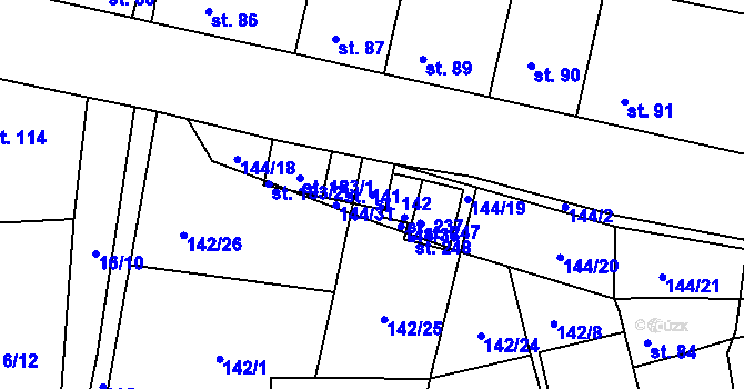 Parcela st. 142 v KÚ Třebusice, Katastrální mapa