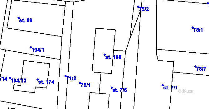 Parcela st. 168 v KÚ Třebusice, Katastrální mapa