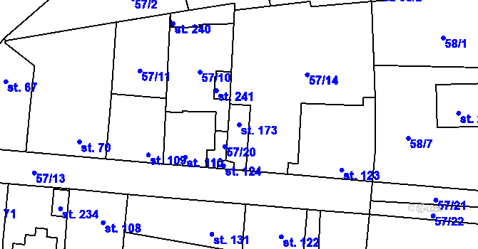 Parcela st. 173 v KÚ Třebusice, Katastrální mapa