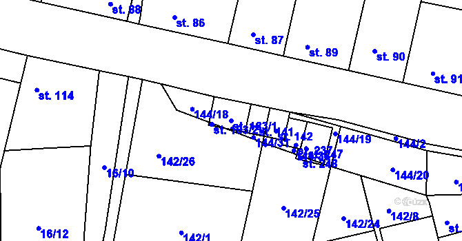 Parcela st. 183/1 v KÚ Třebusice, Katastrální mapa