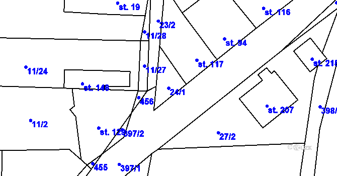 Parcela st. 24/1 v KÚ Třebusice, Katastrální mapa
