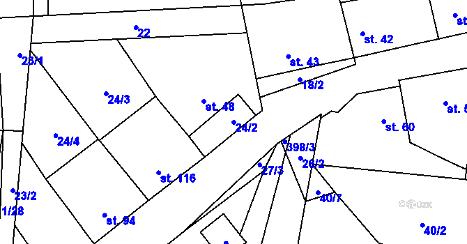 Parcela st. 24/2 v KÚ Třebusice, Katastrální mapa