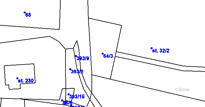 Parcela st. 64/3 v KÚ Třebusice, Katastrální mapa