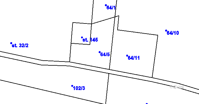 Parcela st. 64/5 v KÚ Třebusice, Katastrální mapa