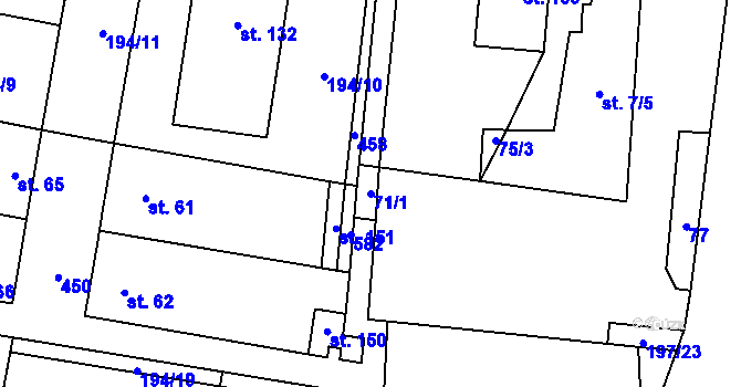 Parcela st. 71/1 v KÚ Třebusice, Katastrální mapa