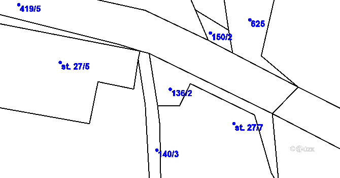 Parcela st. 136/2 v KÚ Třebusice, Katastrální mapa