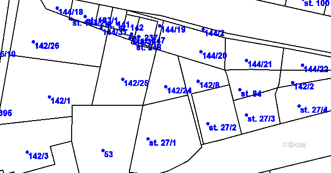 Parcela st. 142/24 v KÚ Třebusice, Katastrální mapa