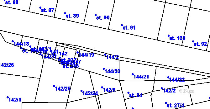 Parcela st. 144/2 v KÚ Třebusice, Katastrální mapa