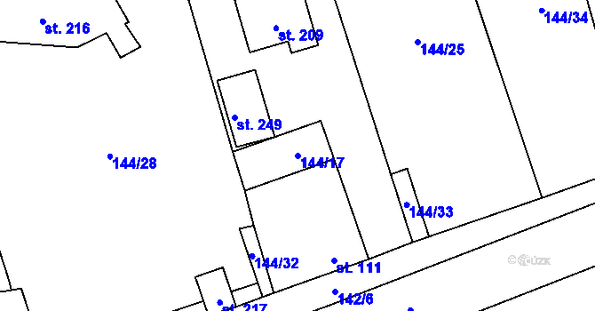 Parcela st. 144/17 v KÚ Třebusice, Katastrální mapa