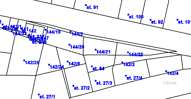 Parcela st. 144/21 v KÚ Třebusice, Katastrální mapa