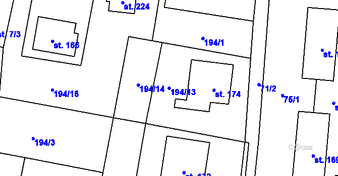 Parcela st. 194/13 v KÚ Třebusice, Katastrální mapa