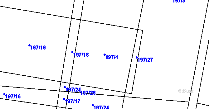 Parcela st. 197/4 v KÚ Třebusice, Katastrální mapa