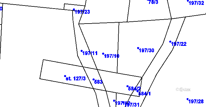 Parcela st. 197/10 v KÚ Třebusice, Katastrální mapa