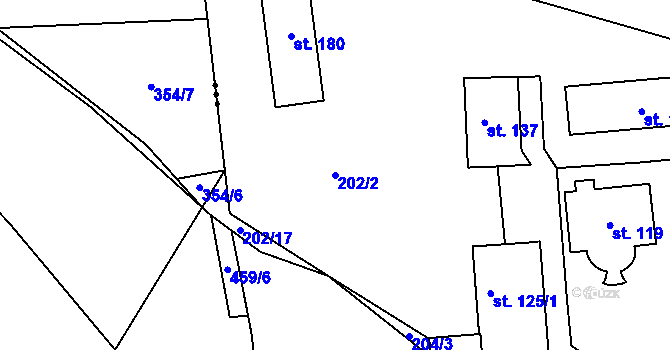 Parcela st. 202/2 v KÚ Třebusice, Katastrální mapa