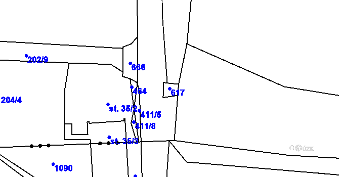 Parcela st. 617 v KÚ Třebusice, Katastrální mapa