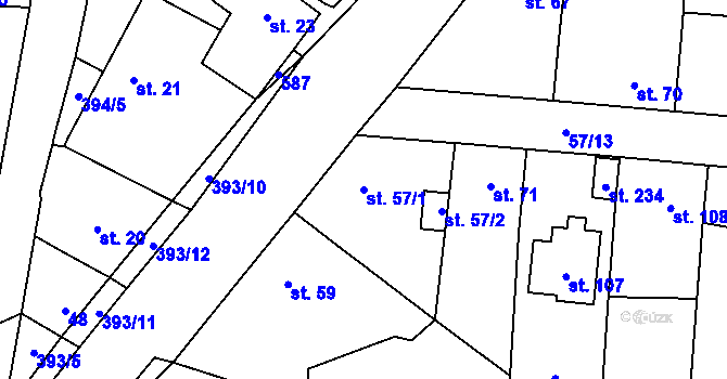 Parcela st. 57/1 v KÚ Třebusice, Katastrální mapa