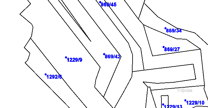 Parcela st. 869/42 v KÚ Třebušice, Katastrální mapa