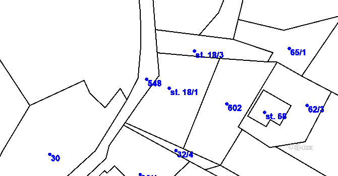 Parcela st. 18/1 v KÚ Dolní Týnec, Katastrální mapa