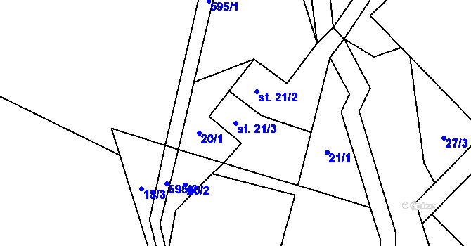 Parcela st. 21/3 v KÚ Dolní Týnec, Katastrální mapa