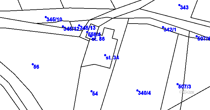 Parcela st. 34 v KÚ Dolní Týnec, Katastrální mapa