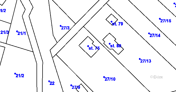 Parcela st. 75 v KÚ Dolní Týnec, Katastrální mapa