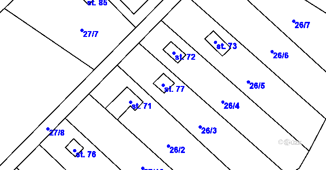 Parcela st. 77 v KÚ Dolní Týnec, Katastrální mapa