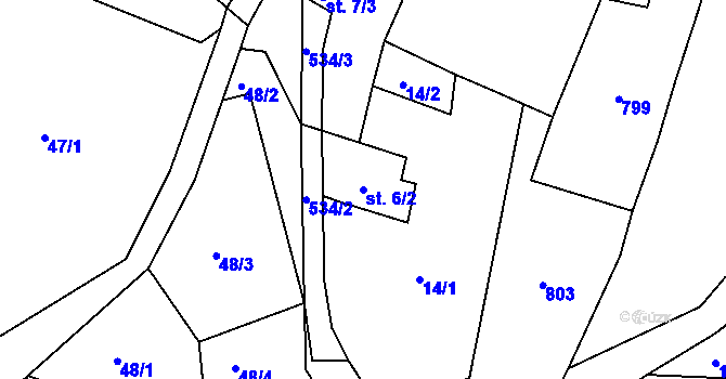 Parcela st. 6/2 v KÚ Horní Týnec, Katastrální mapa