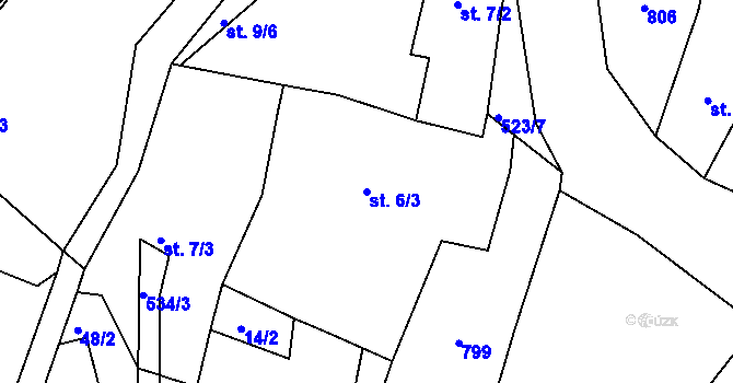 Parcela st. 6/3 v KÚ Horní Týnec, Katastrální mapa