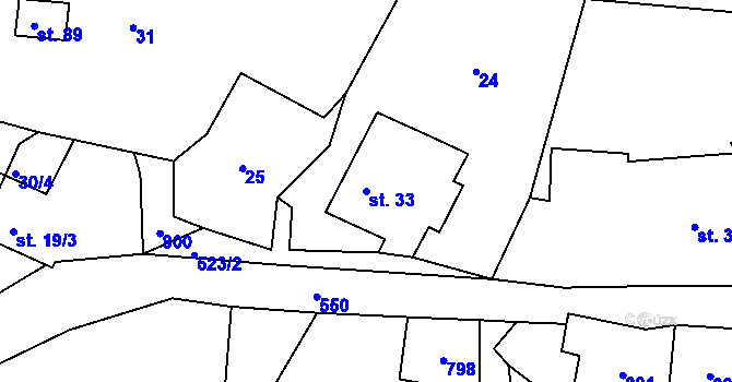 Parcela st. 33 v KÚ Horní Týnec, Katastrální mapa