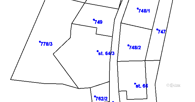 Parcela st. 64/3 v KÚ Horní Týnec, Katastrální mapa